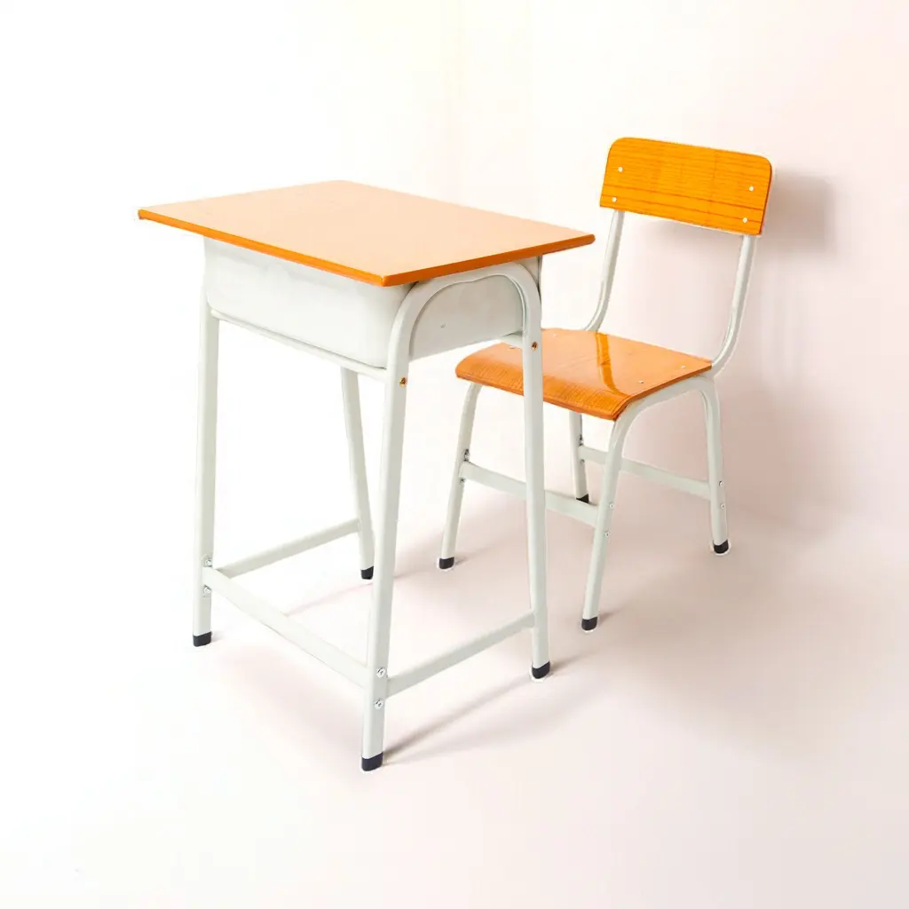 合板鋼管スクールデスクと椅子金属フレーム小学生用デスクと椅子セット
