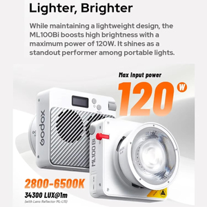 Godox ML100BI Bi-Color LED Video <strong>Light</strong> 2800-6500K 11 <strong>FX</strong> Effects APP Control Godox Mount for Filmmaking Live Streaming Vlogging - Product Image 3