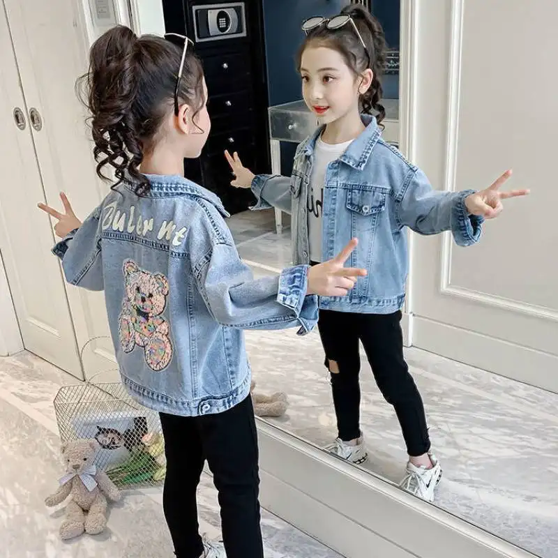 Hao Baby Mädchen Karikatur Denim-Jacke Oberbekleidung neu Kind dünner Abschnitt Herbst Karikatur Kinderhemd Jean-Jacke