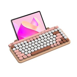 Lindo teclado Bluetooth Delgado Estilo mecánico Modo dual 2,4G Inalámbrico Bluetooth Teclado de tecla redonda para iPad con ranura para tarjeta - Product Image 5