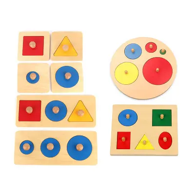 Hochwertiges Form-Puzzle Montessori-Spielzeug Vorschulform-Zusammenspielzeug für Kinder pädagogisches hölzernes kundenspezifisches Logo farbige Schachtel