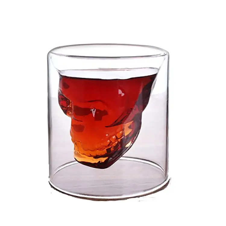 Double-layered Transparent Skull Head Coffee Mug Crystal Glass Cup for Home Bar Club Whiskey Wine Vodka and Beer Wine Glass