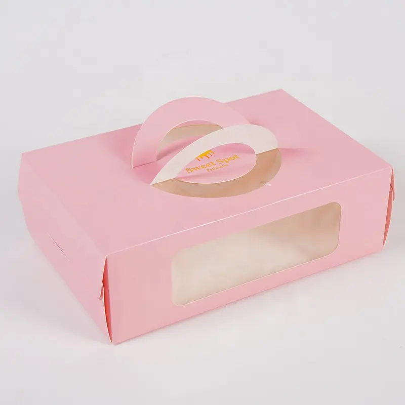 Logotipo personalizado tortas Pastelaria Baked Goods Presentes Rosa bolo papel embalagem caixa padaria com alça