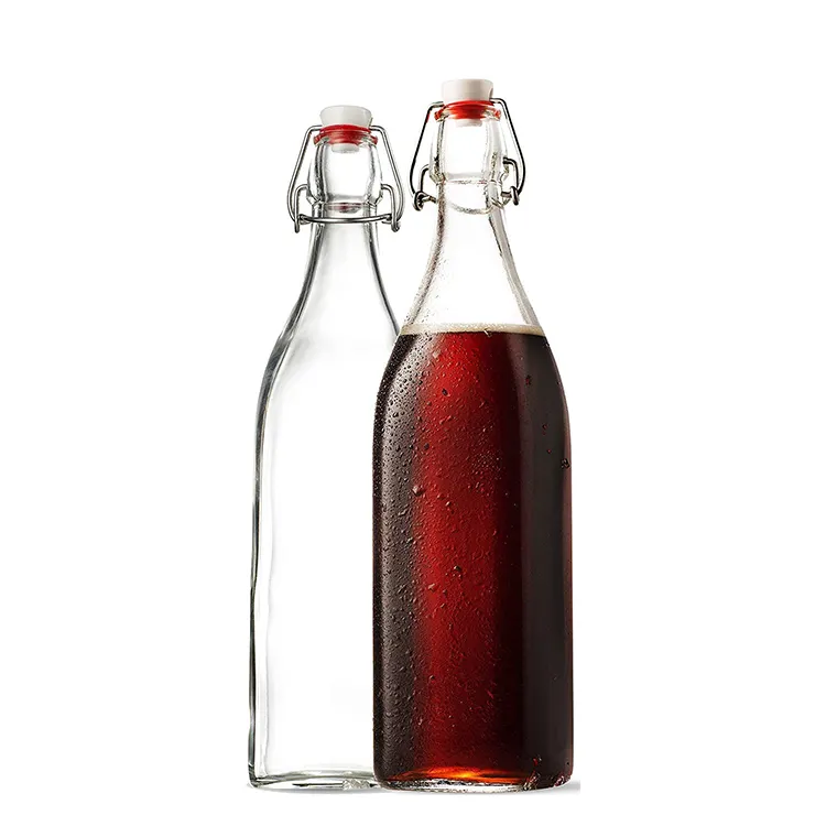 Salıncak üstü açık cam kare şişe hava geçirmez stoper üst şişeler için büyük yağ sirke içecekler ve ev yapımı meyve suları
