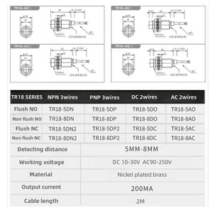 Sensor de Proximidad Inductivo, Interruptor de Proximidad, Sensor Eléctrico, LM18, 36VDC, 24VDC - Product Image 6
