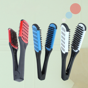 Pro kuaförlük düzleştirici naylon saç düzleştirici çift fırçalar V şekli tarak kelepçe zarar vermez Styling araçları Diy ev - Product Image 5