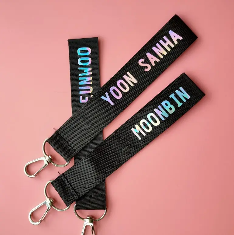 Custom Korea Reflecterende Nylon Sleutelhanger Lanyard Relatiegeschenken, Garment Tags Hang Touw Pols Telefoon Strap Diy Accessoires