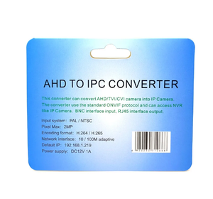 Convertidor AHD a IPC 720P/1080P AHD/TVI/CVI PAL/NTSC Cámara a convertidor de cámara con cable IP Entrada BNC Salida RJ45 Adaptador H.265