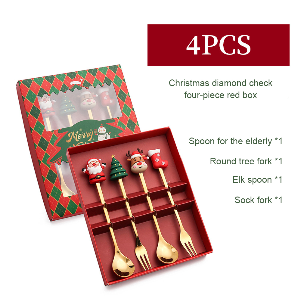 4Pcs cuillère et fourchette set + boîte de Noël