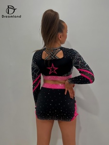Wholesale <strong>Cheer</strong> Uniforms Custom Design Cheerleading Outfits with Crop Top <strong>Pink</strong> and Black Cheerleading Uniforms - Product Image 5