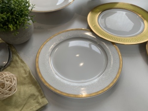 Unique Embossed Gold <strong>Rim</strong> Ceramic Dinner and Salad Plates Elegant Tableware for Home Restaurant and Party Occasions - Product Image 4