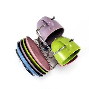<strong>Small</strong> Ceramic Coffee Mugs <strong>Set</strong> <strong>of</strong> <strong>4</strong> with Metal Stand Rack 100 ml 3.5 oz Tea <strong>Cups</strong> and Saucers <strong>Set</strong> - Product Image 5