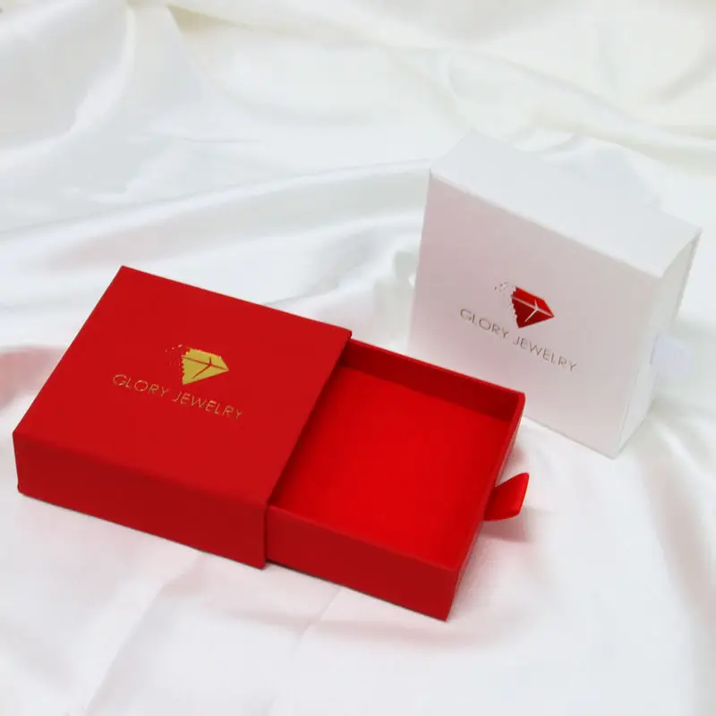 custom Luxury jewellery package red paper packaging necklace jewelry box with velvet insert pouch and bag