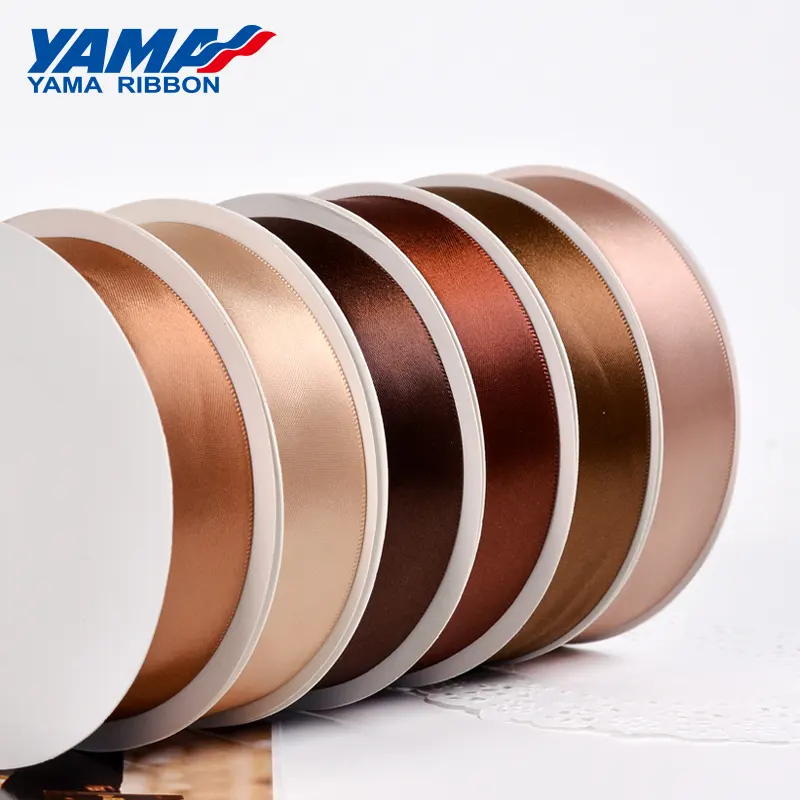 YAMA Ribbon Factory Stocked Wholesale Polyester Single/Double Faced Smooth Brown Chocolate Satin Ribbon