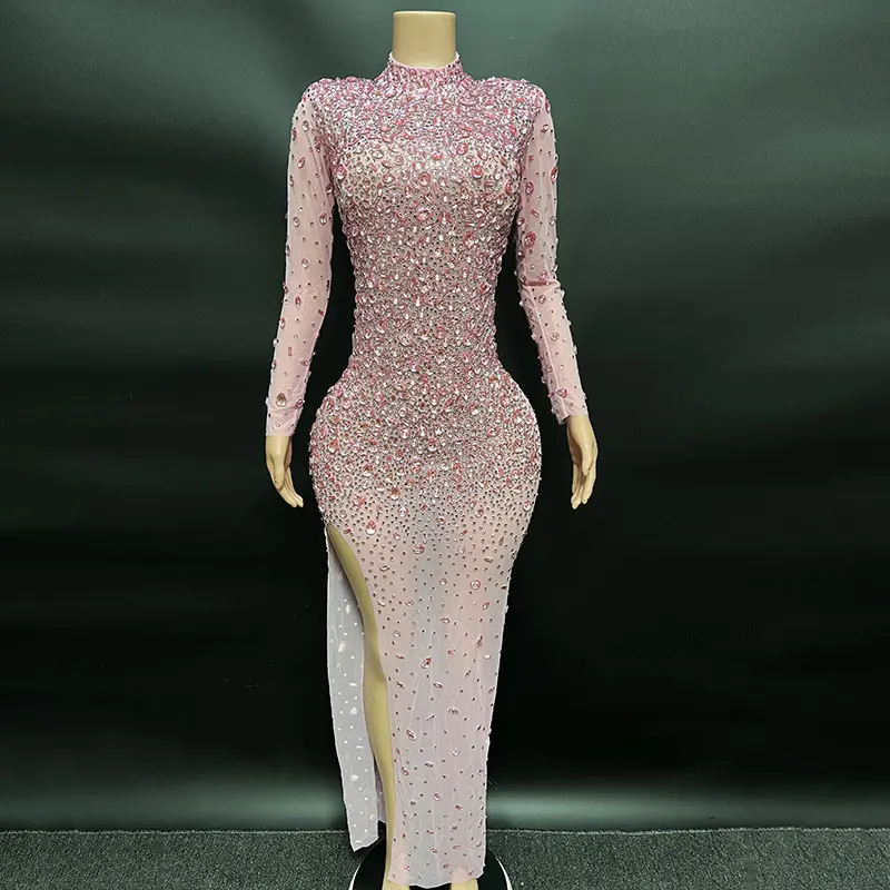 NOVANCE оптовые поставщики платья для выпускного 2023 блестящие розовые камни Сексуальные вечерние платья с высоким разрезом сексуальные платья для подружки невесты кристаллы