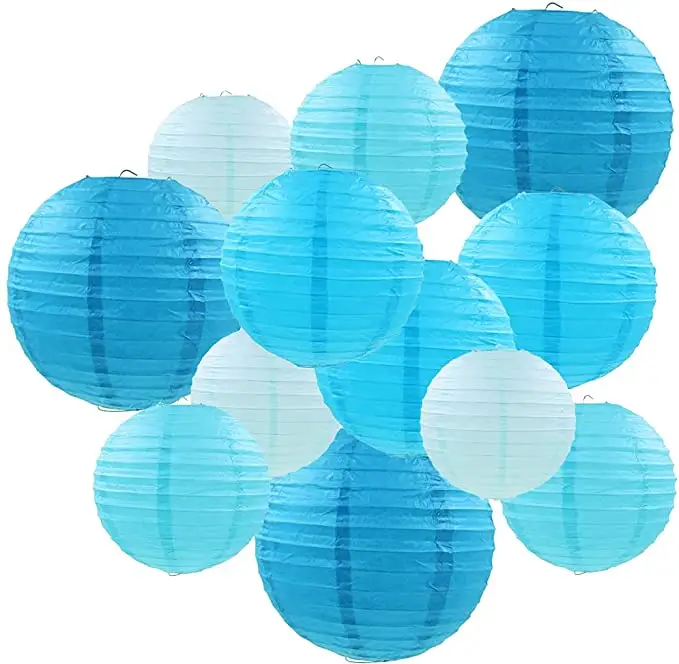 Lanterne di carta blu dimensioni assortite di 6 "8" 10 "12" decorazioni appese di carta rotonde cinesi lanterne a sfera lampade per eventi