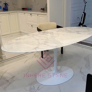 Sang Trọng Tự Nhiên Bằng Đá Cẩm Thạch Trắng Bianco Statuario Venato Hình Bầu Dục Bàn Ăn Hiện Đại Trung Tâm Thanh Lịch Cho Nhà Bếp Phòng Ăn - Product Image 2