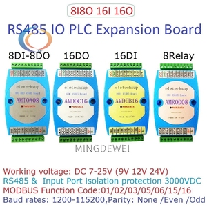 8DI-8DO 16DI 16DO RS485 Comunicación aislada MODBUS RTU PLC Placa de expansión Entrada y salida digital DC 9-24V Módulo de relé