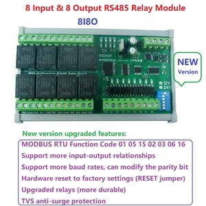 10IOA08 8DI 8DO DC 12V 24V multifunción RS485 IO Board 8 entradas NPN aisladas ópticamente y 8 salidas de relé Modbus RTU módulo - Product Image 2