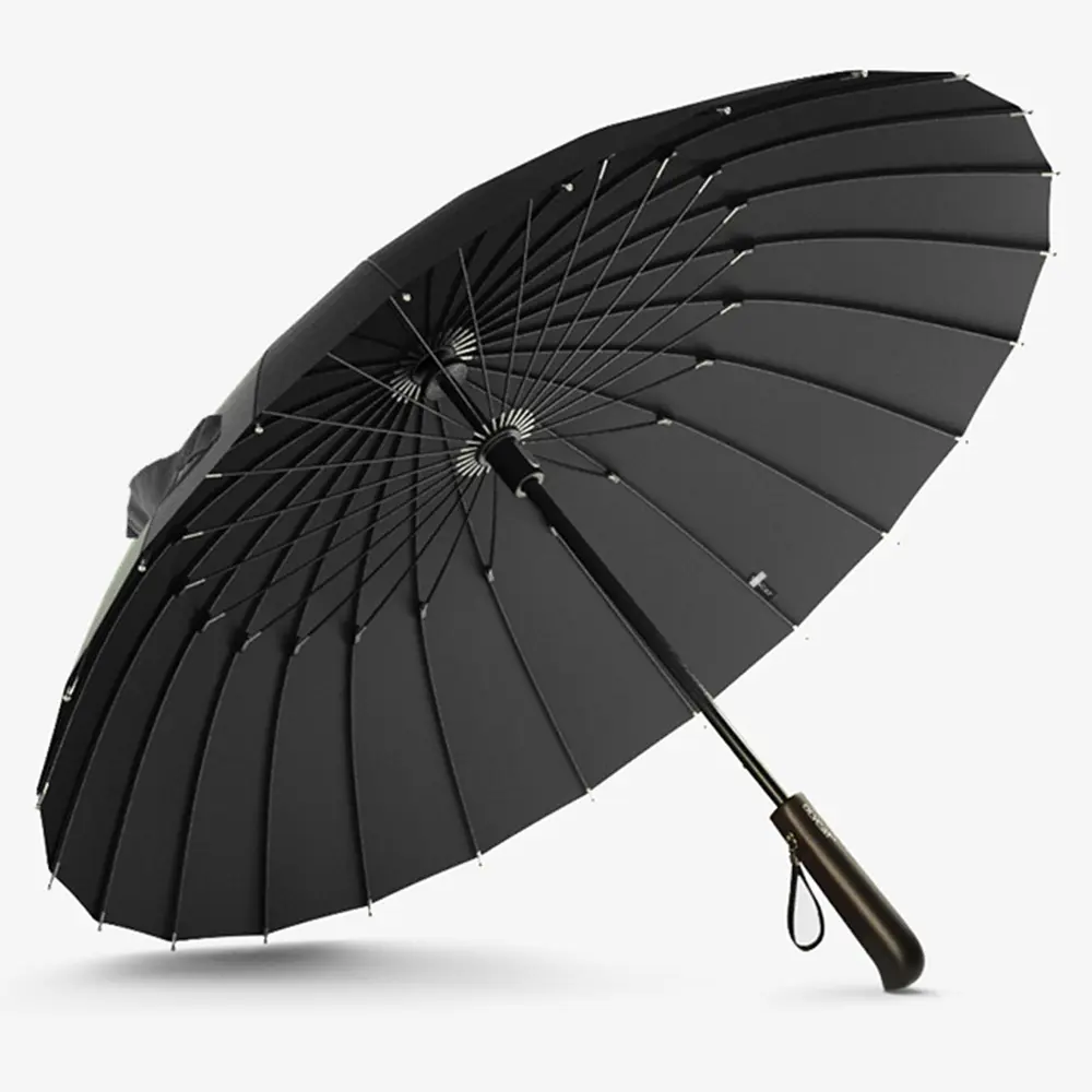 Venta al por mayor logotipo personalizado mango recto automático regalo publicidad paraguas revestimiento negro Pongee Golf paraguas