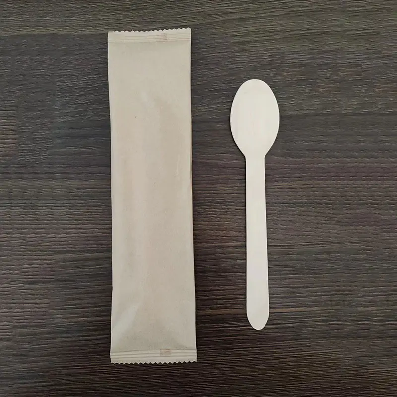 Papel Kraft envolvido individualmente mesa piquenique utensílios descartáveis biodegradáveis colheres de madeira