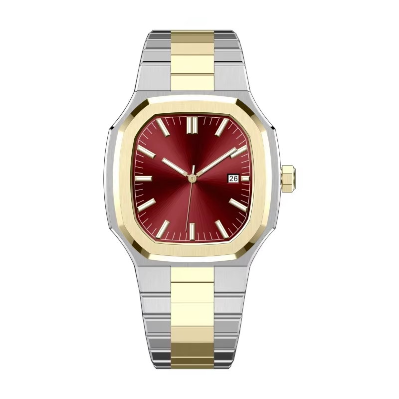 Cassa in oro argento bicolore quadrante rosso