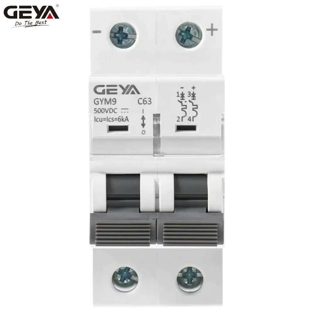 Disjuntor geya gym9 dc, mini disjuntor 63 amp, 2 polegadas, busbar mcb com ce cb semko saa certificado