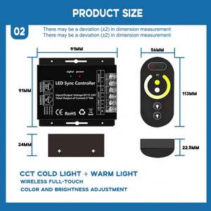 Điều khiển từ xa không dây RF bảng điều khiển cảm ứng 6 phím, đèn LED đổi màu 2 kênh, công suất cao DC 12/24V 15A/2CH, dùng cho chiếu sáng gia đình hoặc văn phòng - Product Image 6