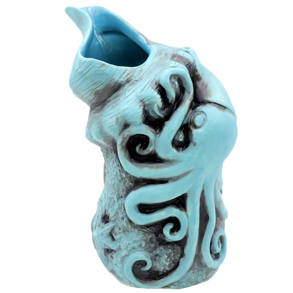 Caneca tiki de cerâmica para bar, com tema de vida marinha, com concha de polvo, design original personalizado, nova caneca tiki