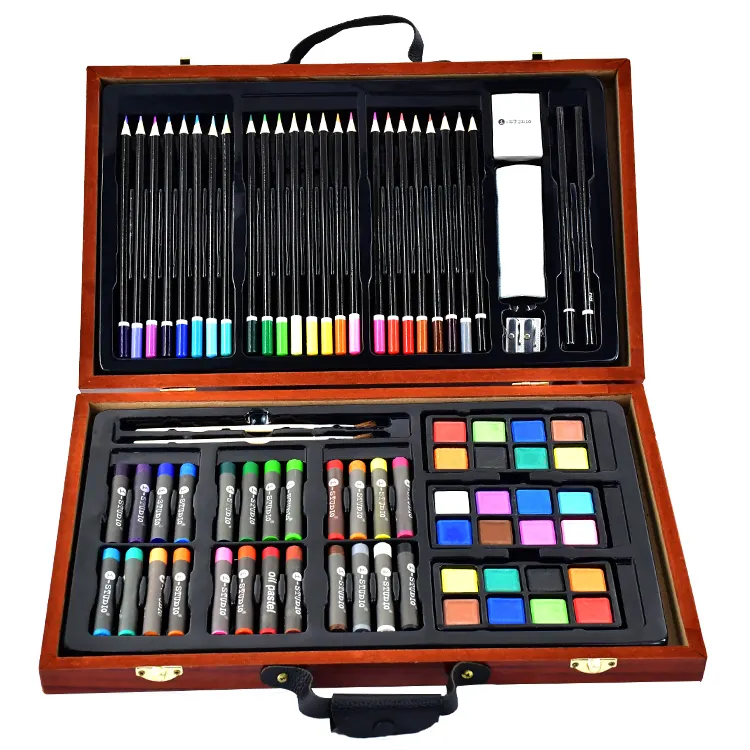 Istudio Deluxe Wooden Craft Art Set Oil Pastels Coloring Drawing Art Set For Kids Drawing