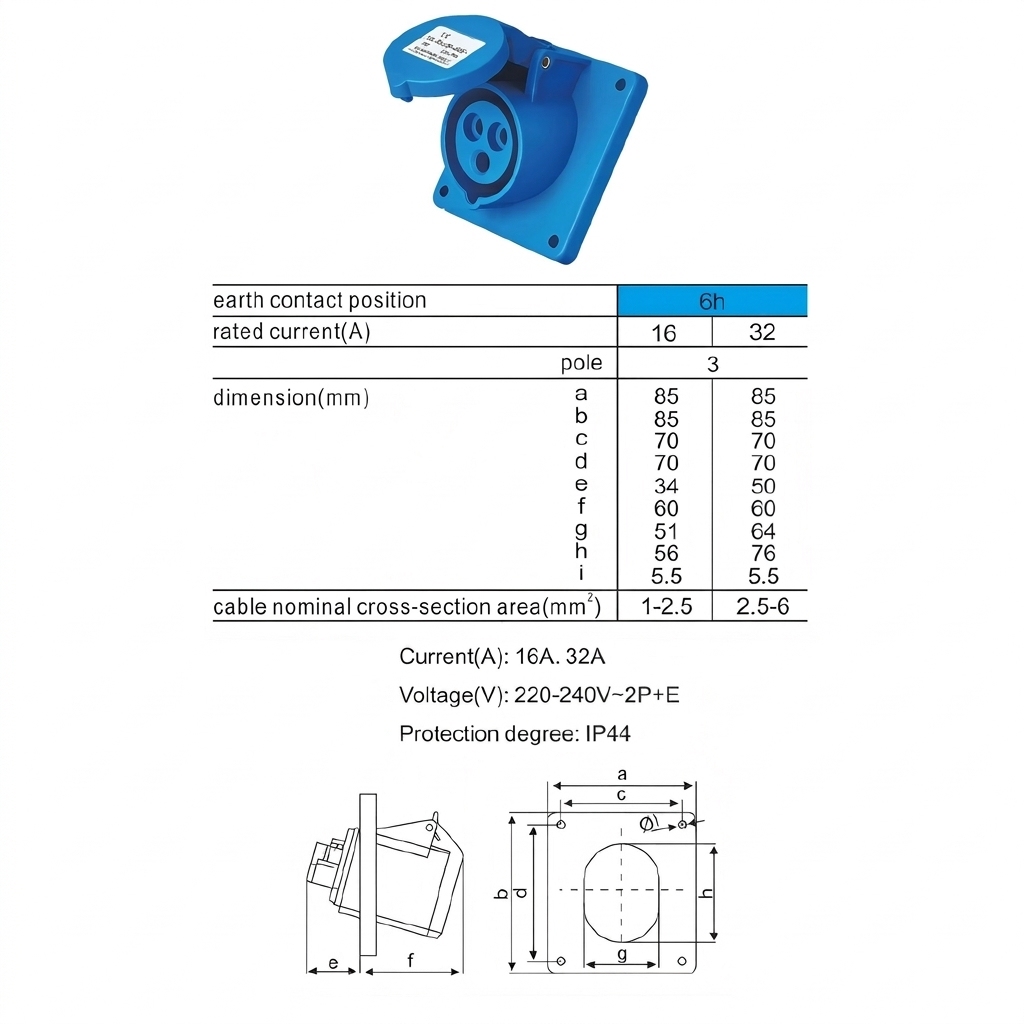 2nd Three-pole 16A/32A mounting socket LK-413 LK423