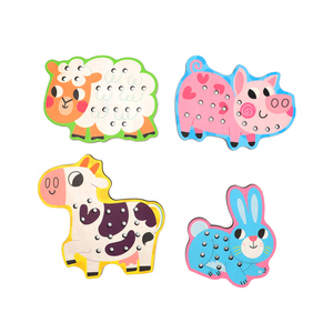 Children <strong>String</strong> Threading Toy Early Educational Hand-eye Coordination Cartoon Animal Threading Wooden Board Toy DIY - Product Image 2