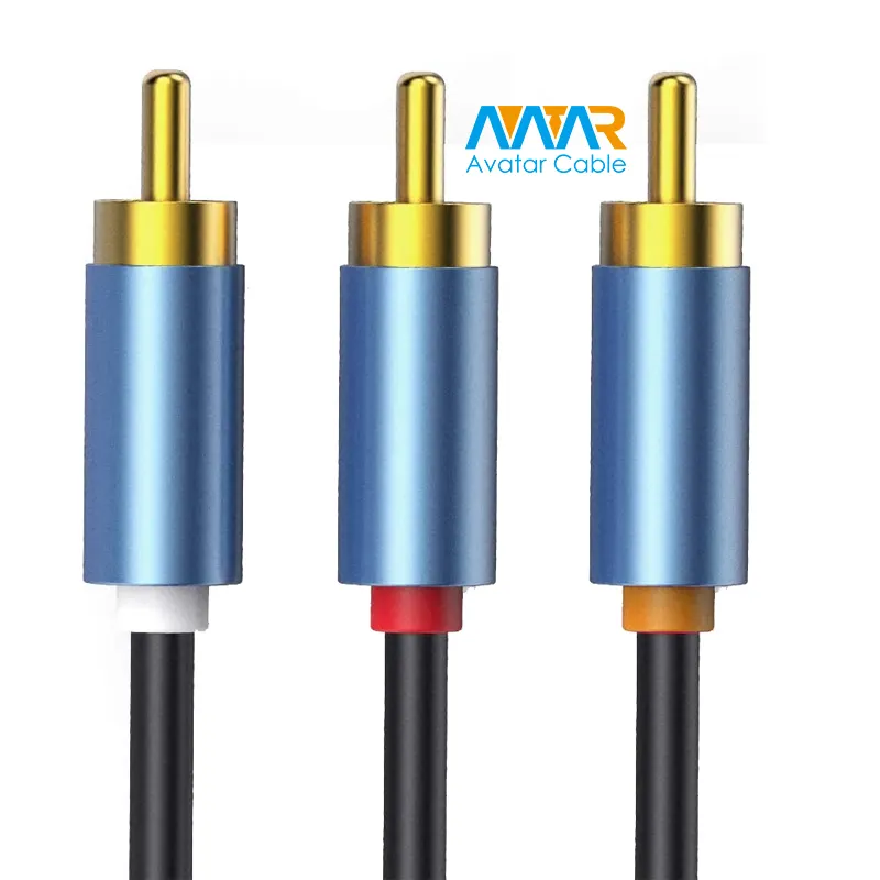 Cable de Audio de alta calidad, carcasa de aluminio azul, 2 Rca a 2 Rca 24k chapado en oro, sin oxígeno, blindado, aux 3,5 a 3 rca