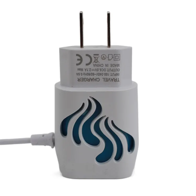 Adaptor universal pengisi daya perjalanan USB ganda pengisi daya dinding ponsel kelopak transparan pintar dengan lampu LED kabel usb mikro V8