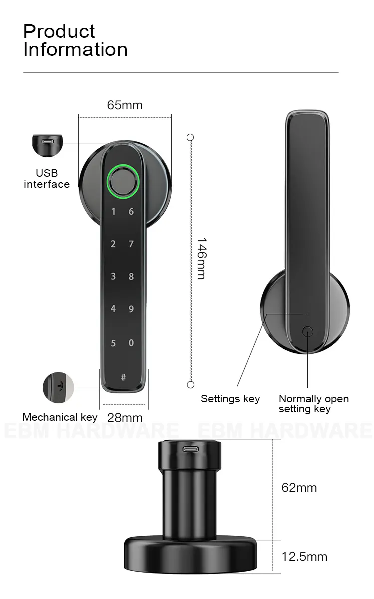 Tuya App Wifi poignée de porte serrure à empreinte digitale sécurité mot de passe carte numérique électronique serrure de porte intelligente pour porte de chambre