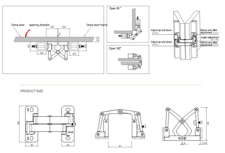 Doorplus 150kg 2D Concealed Invisible Adjustable Stainless Steel Heavy Duty Hidden Hinge