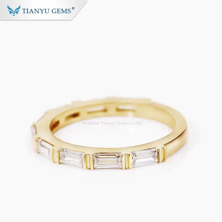 Tianyu-anillo de oro amarillo de 14k/18k personalizado, gemas personalizadas, 2x4mm, banda de compromiso de moissanita cortada