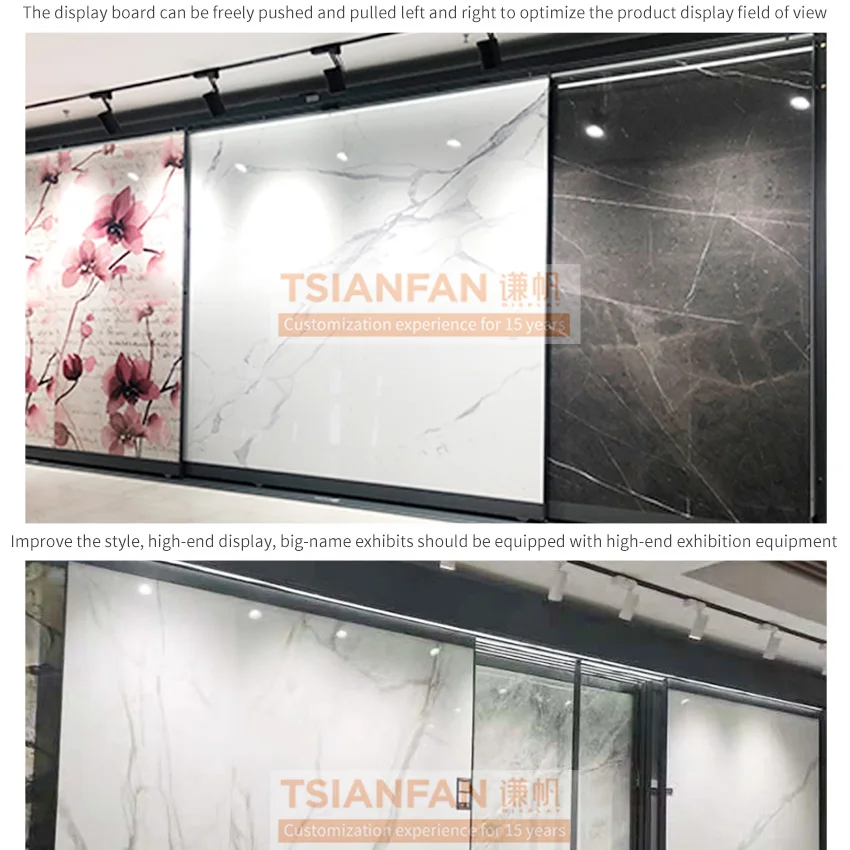 Ceramic Horizontal Sliding Sintered Stone Sample Granite Marble Wall Metal Floor Stand Showroom Slab Tile Display Rack