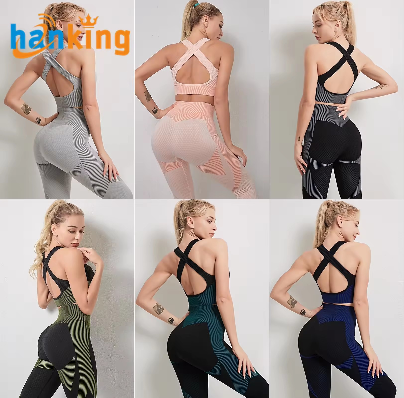 Gray/Pink/Black/Green/Dark Green/Navy (bra + pants)