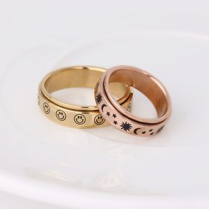 Thiết kế mới mạ Vàng spinner vòng mặt trăng sao Nụ cười khuôn mặt thần tài lo lắng vòng thép không gỉ xoay lo lắng Vòng - Product Image 5