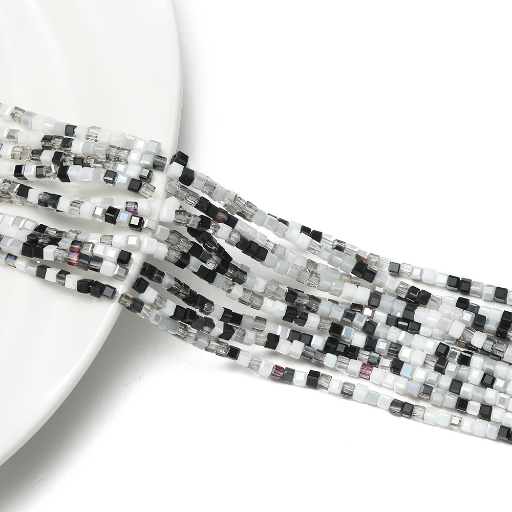 2mm Crystal Mixed Color Square Beads - Black and White Series