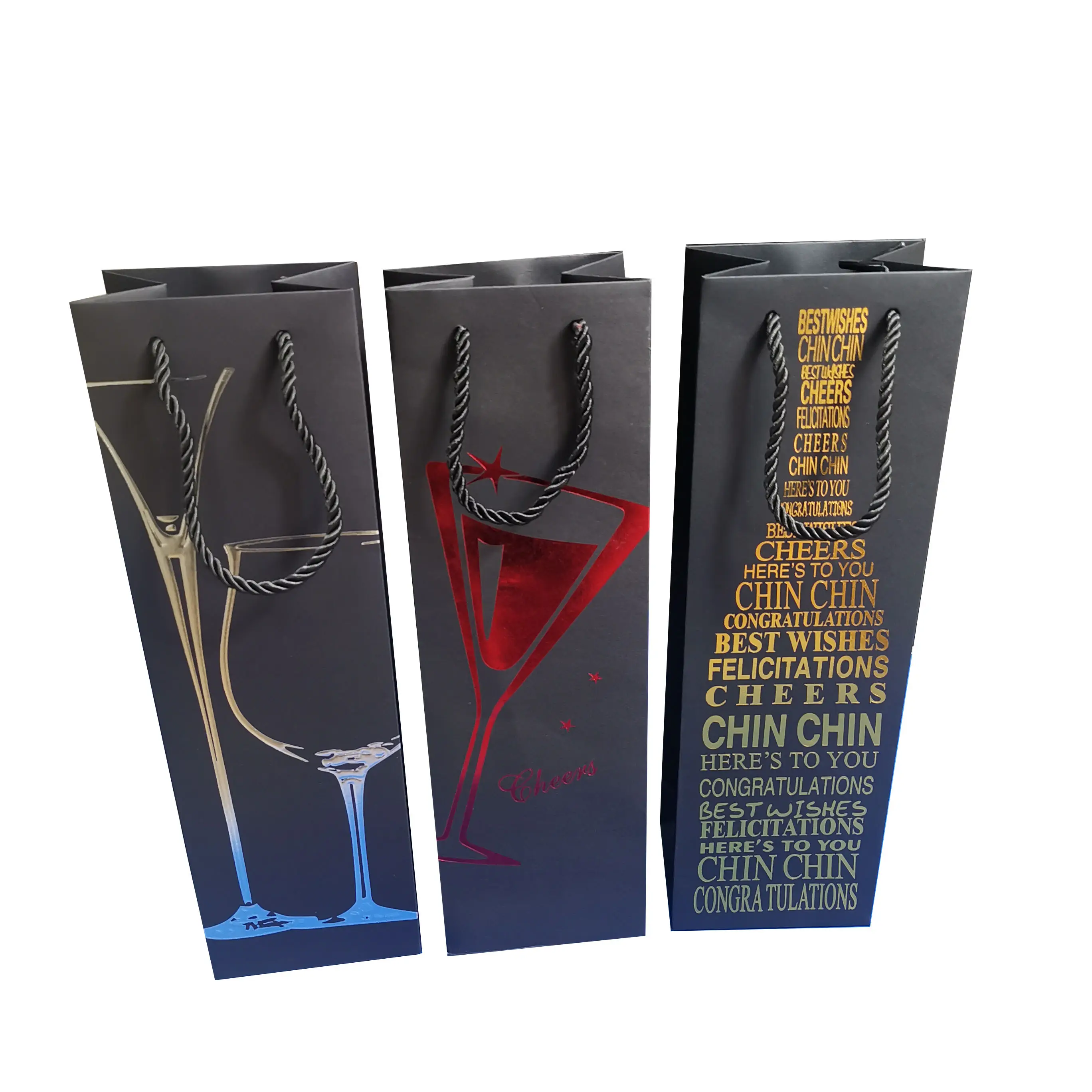 custom logo christmas black paper wine gift bags for wine bottles