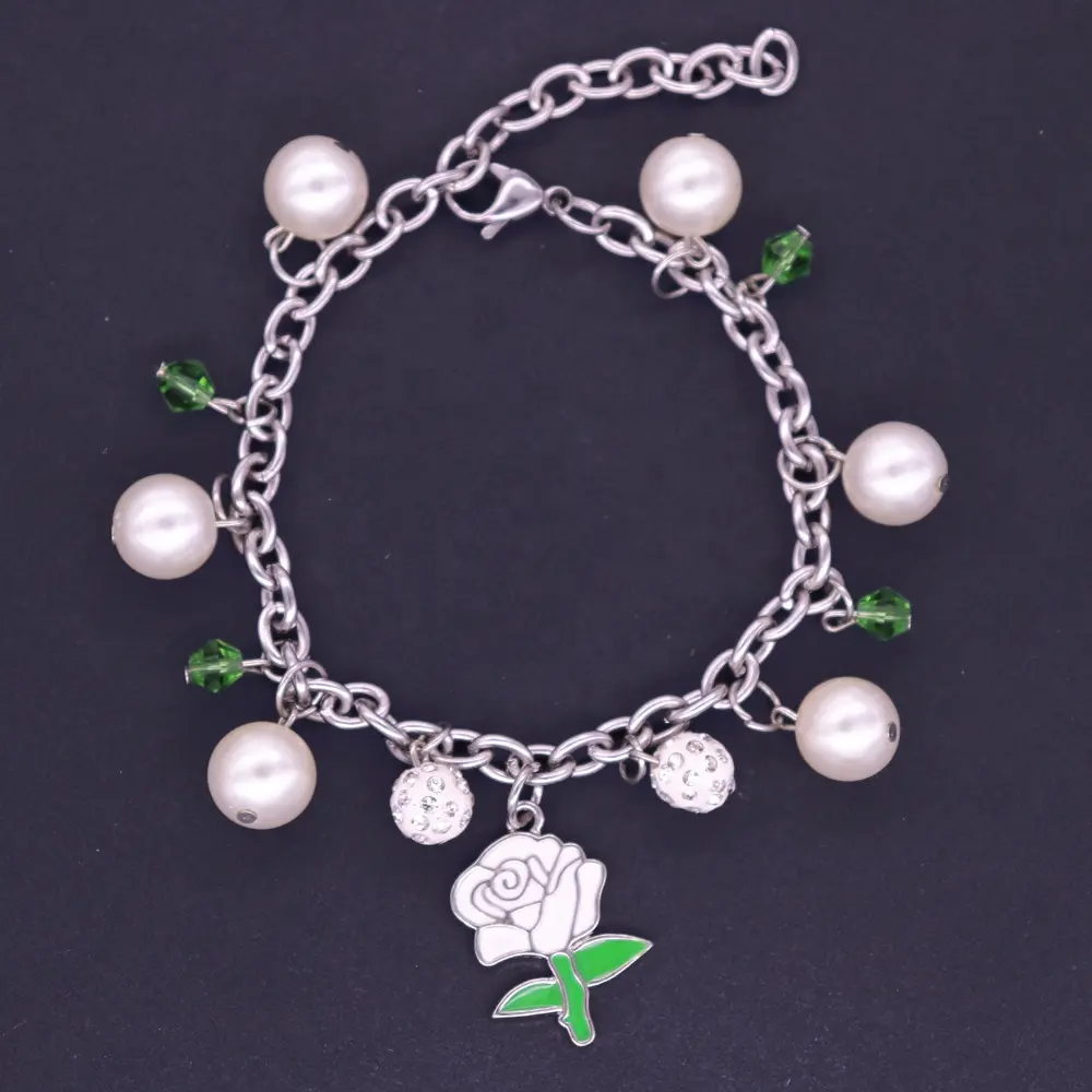 Nuovo disegno lettera greca sorority iota phi lambda simbolo dello smalto di fascini del fiore del pendente catena in acciaio inox braccialetto di perle
