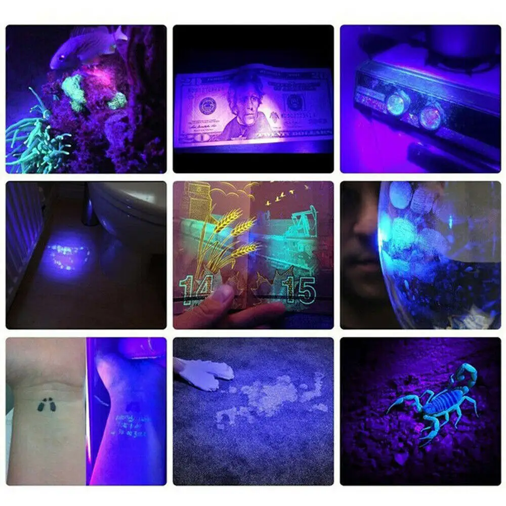 Portable UV Flashlight 395nm 9 LED Powerful Ultraviolet Light UV Flashlight Invisible Ore Pet Stain Marker Scorpion light