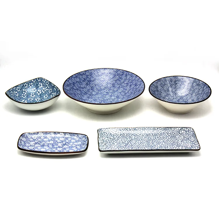 Best selling high quality porcelain Sakura dinner set Japanese multi-shaped blue ceramic tableware