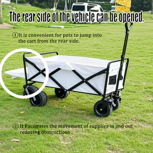 Chariot de courses pliable d'extérieur blanc et vert foncé, personnalisable OEM, chariot mobile à quatre roues, grande capacité arrière réglable - Product Image 4