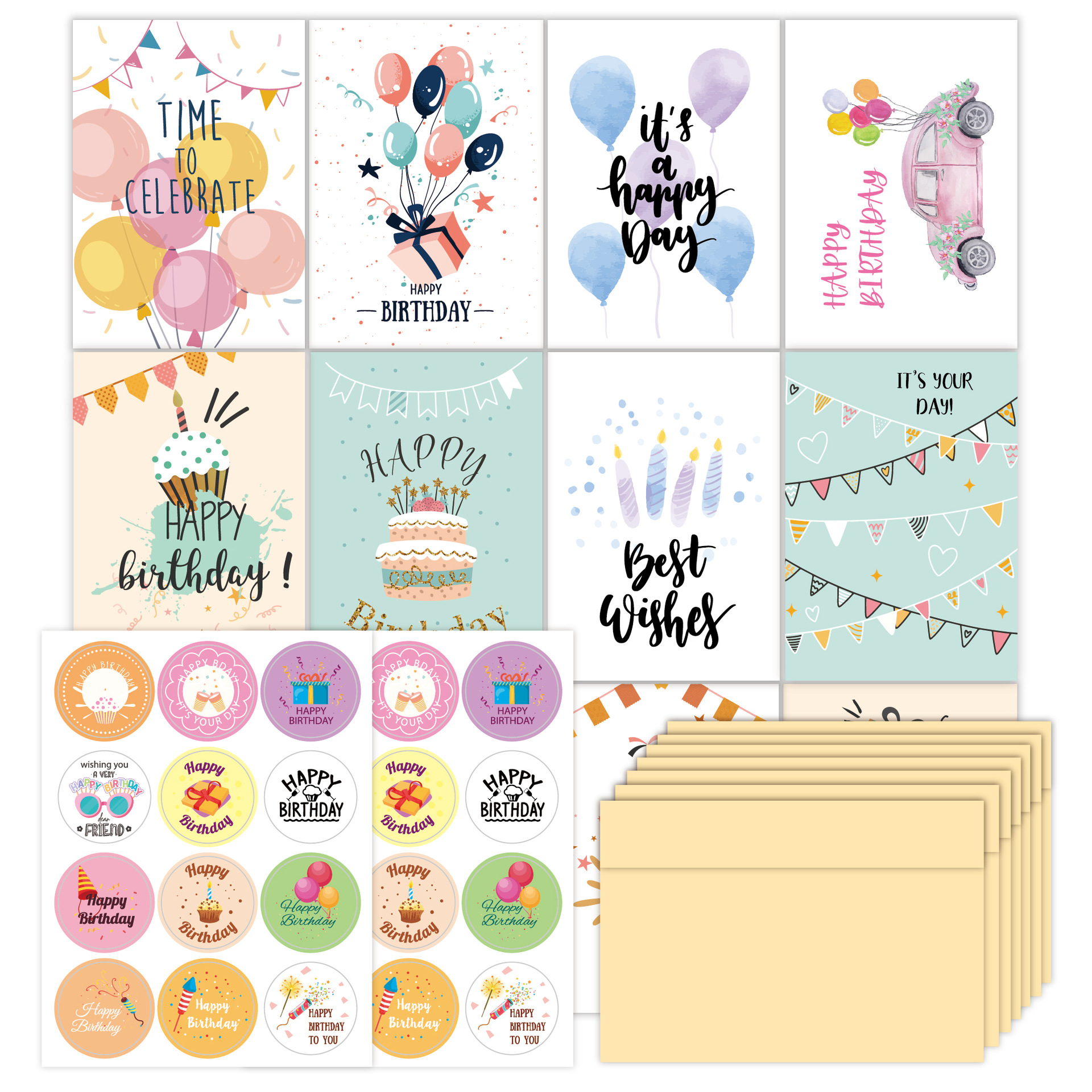 24 cards + 24 envelopes + 2 sheets stickers