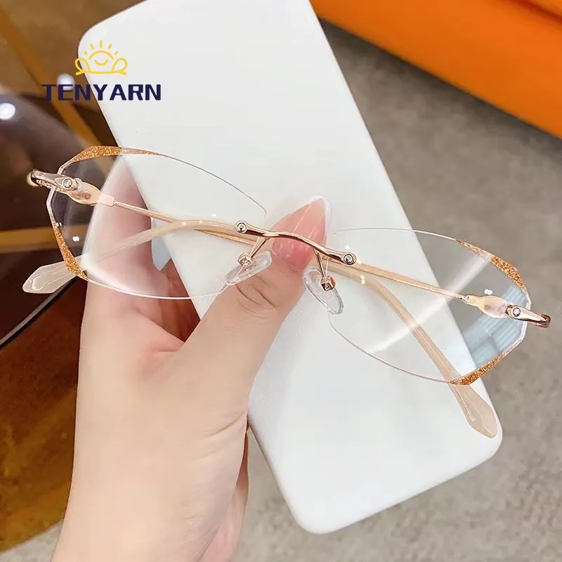 Tenyarn Neue Lesebrille Anti-Blau Licht Randloses Gold ist Glitzer Rund rahmen Mode Lesen Damen Lesebrille Großhandel