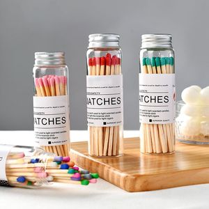 Fabrika özelleştirilmiş cam şişe maçlar mum maçlar renkli kafa ahşap Matchsticks aromaterapi mum kavanoz için