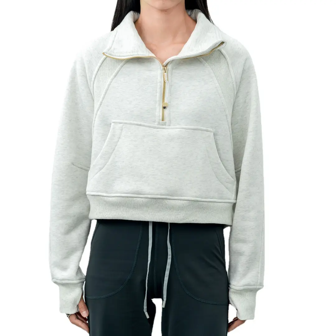 Otoño/invierno Lulu stand-up HOODIE mujer cuello alto media cremallera suelta y Sudadera con capucha de terciopelo